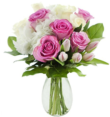 KaBloom Flowers - A Touch of Glam Roses and Tulips with Vase - Gift for Birthday, Sympathy, Anniversary, Get Well, Thank You, Valentine, Mother’s Day Fresh Flowers