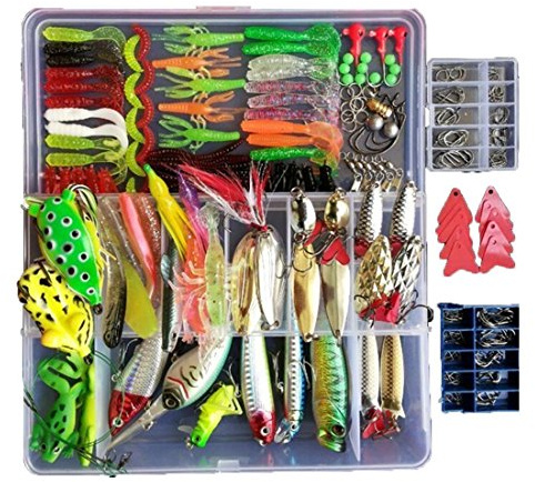 275Pcs Fishing Lure Set Kit Soft and Hard Lure Baits Tackle Set Bionic Bass Trout Salmon Minnow Popper Crank Rattlin Pencil Plastic Topwater Frogs Lure Metal Lures Spinner
