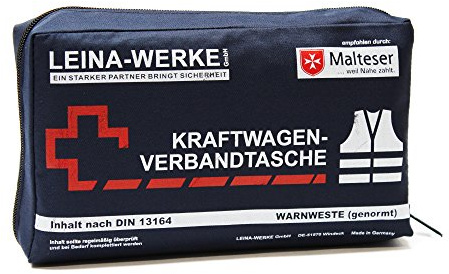 Leina 11029 vehículos de Motor Advertencia de Primeros Auxilios Bolsa compacta y Chaleco con Cierre de Velcro, Azul/Blanco/Rojo