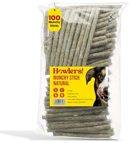 HOWLERS Natural 12.5cm Pack of 100 Rawhide Dog Chew Munch Sticks | Natural Dog Chews Stick For All Dogs | Delicious Dog Chew Sticks For Your Furry Friend