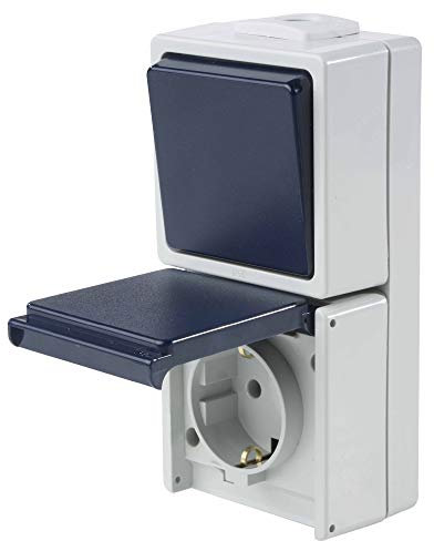 as - Schwabe Aus-und Wechselschalter mit Steckdose - Aufputzsteckdose - Lichtschalter - Feuchtraumsteckdose - UV-beständig - Anschluss Leitungen bis max. 2,5mm² - 230V/10A - IP54 - grau - 62455