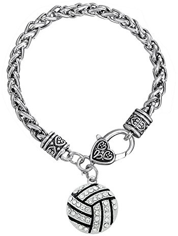 TEAMER Bracciale sportivo smaltato Collana, cristallo, con pallavolo, chiusura a moschettone, gioielli da tifoso (bracciale pallavolo)