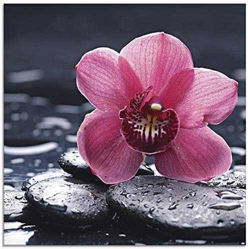 ARTland Wanddeko Glasbilder Wandbild Glas Bild einteilig 50x50 cm Quadratisch Asien Natur Botanik Blumen Blüten Orchideen Zen Entspannung Pink T9MN