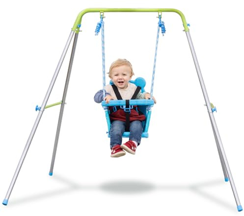 Sportspower My 1st Toddler Swing - Heavy-Duty Baby Indoor/Outdoor Swing Set with Safety Harness, Blue, 52L x 55W x 47H