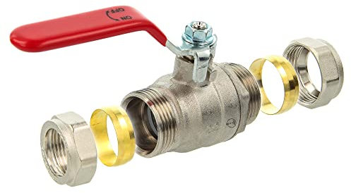 tecuro Válvula de bola con anillo de sujeción para tubo de cobre de 15 mm de diámetro.