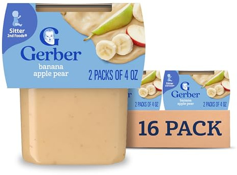 Gerber Stage 2 Baby Food, Banana Apple Pear Puree Tub, No Artificial Colors or Flavors, Baby Puree, 16-Pack