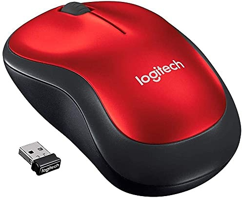 Logitech M185 Compact Ambidextrous Wireless Mouse with Rubber Grips - Red