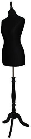 The Shopfitting Shop Manichino da sarta di lusso, taglia 40, busto da sarta in jersey nero con treppiede in legno nero