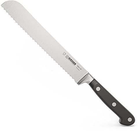 Giesser seit 1776 - Made in Germany - Brotmesser geschmiedet schwarz Skyline black, 20 cm Klinge mit Wellenschliff, genietet, spülmaschinengeeignet, rostfrei