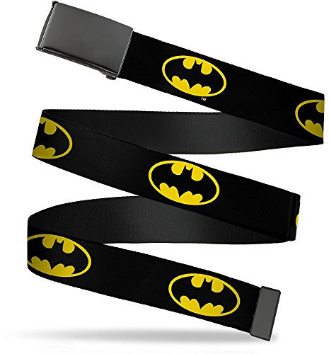 Buckle-Down Web Batman-Gürtel, 3,2 cm, Batman-Schild, Schwarz/Gelb, 3,2 cm breit, passend für Hosen bis zu 42