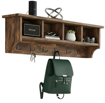 Alaterre Furniture Pomona Entryway Organizer – Rustic Farmhouse 48-Inch Wall-Mounted Coat Rack with 6 Double Hooks & 4 Open Cubbies – Solid Wood Mudroom Storage for Entryway or Hallway (Rustic Brown)