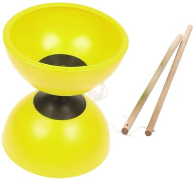 Visiodirect Diabolo de jonglage en PVC Souple de Couleur Jaune, avec 2 Baguettes en Bois