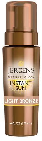 Jergens Natural Glow Instant Sun Sunless Tanning Mousse for Body, Light Bronze, 6 Ounces