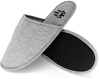 Sunshine Code Men's Memory Foam Cotton Washable Slippers with Matching Travel Bag for Home Hotel Spa Bedroom, M, Grey