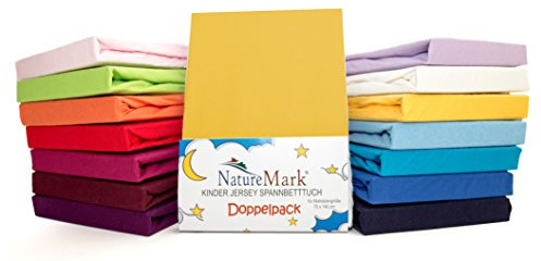 2er Sparpack Kinder Spannbettlaken Jersey 100% Baumwolle für Kinderbettmatratzen ÖKO Tex Geprüft- Gr. 70 x 140 cm, Gelb / Mais