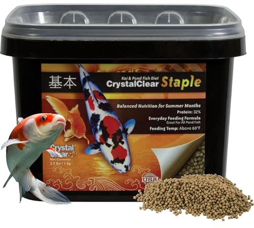 CrystalClear Staple Pond Fish Food for Healthy Koi & Goldfish, Protein Packed Floating Pellets for Summer Nutrition, Easy Digestion, 2.2 Pound Bag