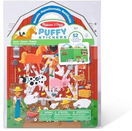 Melissa & Doug Puffy Sticker Play Set – On The Farm, 52 Reusable Stickers with 2 Fold-Out Scenes, Restickable Animal Arts and Crafts Activity Book for Kids Ages 4+ - FSC Certified