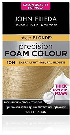 John Frieda Sheer Blonde Precision Foam Colour 10N Extra Light Blonde Hair Dye Blonde Hair, Non-Drip Permanent Hair Colour, 100% Grey Coverage