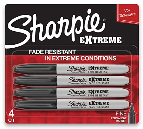 Sharpie Extreme Permanent Markers, Fine Point, Black, 4 Count - Fade Resistant Against Both Wet and Dry Outdoor Elements
