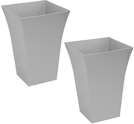CrazyGadget Large Milano Tall Planter Square Plastic Garden Flower Plant Pot Gloss Finish - for Indoor and Ourdoor (Silver, 2)