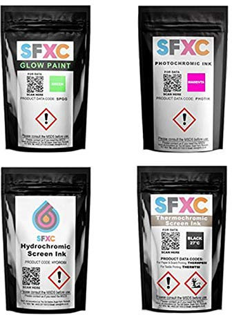 Smart Ink Testpack, Thermochrom, Photochrom, Hydrochrome und nachleuchtend im Set, Siebdruckfarbe