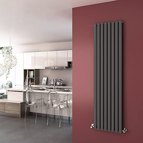 ELEGANT Radiators Vertical Single Gray Oval Column Radiator Central Heating Tall Radiators Designer Anthracite Vertical Single Rads 1800x480mm