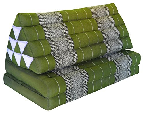Wilai Thaiboo® Thaikissen mit 2 Auflagen XXL Breit, handgefertigt, Thaimatte zum Klappen, Dreieckskissen mit Klappmatratze, Keilkissen Kapok, Rücken Yogakissen Faltbar, ca. 120x80x8 - Grün