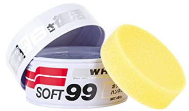 SOFT99 White Wax - Esmalte de Cera Dura para Coche, fórmula híbrida con aditivo de Carnauba, Revestimiento hidrofóbico, protección de Pintura y Profundidad de Color, Kit con Almohadilla aplicadora