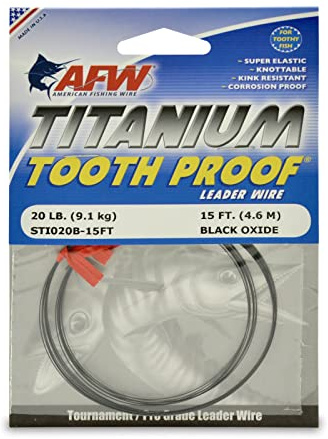 AFW Titanium Tooth Proof, Single Strand Leader Wire, 20 lb, 15 ft
