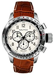 Nautica BFC Chrono 29507 - Reloj analógico de caballero de cuarzo con correa de piel marrón