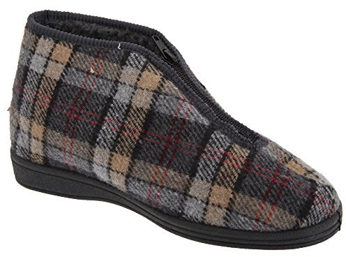 Sleepers Mens Jed II Thermal Zip Check Bootee Slippers (12 UK) (Grey)