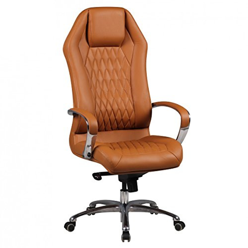 AMSTYLE Bürostuhl Monterey Echt-Leder Caramel Schreibtischstuhl 120KG Chefsessel hohe Rückenlehne mit Kopfstütze X-XL