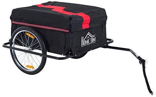 HOMCOM Fahrradanhänger Lastenanhänger Belastbarkeit max. 40 kg Transportanhänger Handwagen Lasten-Fahrradanhänger Schwarz Stahl Oxford 140 x 88 x 60 cm
