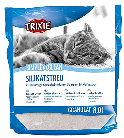 TRIXIE Simple'n'Clean Granulat Silikatstreu 8 l für Katzentoiletten - geruchsneutralisierendes Katzenstreu mit Kieselgel, staubarm & sparsam im Verbrauch - 4020
