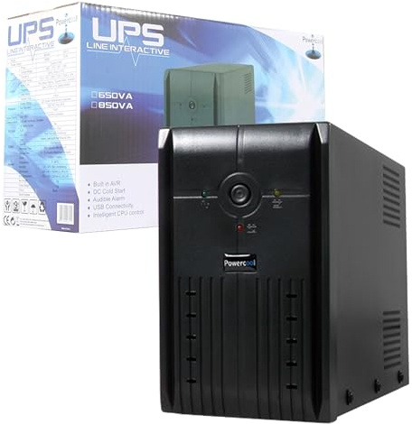 Powercool 850VA Smart UPS Battery Backup – 510W Line-Interactive Uninterruptible Power Supply with AVR, RJ45 Surge Protector, USB Monitoring, 2× UK Outlets, Generator Compatible | 12V 7Ah Battery