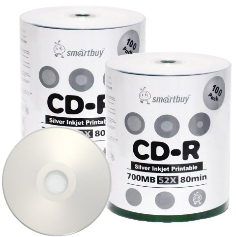 Smartbuy 700 MB/80 min 52 x CD-R Silver Inkjet Hub imprimible en blanco datos medios grabables Disco Shrink Pack 200-Disc