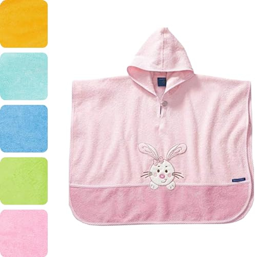 Morgenstern Accappatoio Poncho da Bagno per Bambini 100% Cotone 1-4 Anni Telo da Spiaggia con Cappuccio OEKO-TEX 100 Lepre Rose
