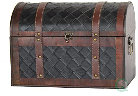 Vintiquewise Wooden Leather Treasure Chest Vintage Trunk, Small Storage Chest, Mini Memory Suitcase Storage Box, Keepsake Box, Pirate Decor Chest