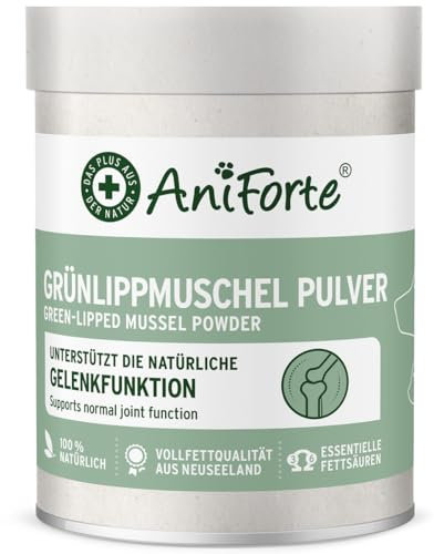 AniForte Poudre de Moule à lèvres Vertes pour Chiens et Chats 100g - Poudre Naturelle de Moule à lèvres Vertes en qualité grasse, glycosaminoglycanes 3,3%, soutient Les Fonctions articulaires