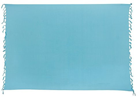 Kascha Sarong Pareo Wickelrock Strandtuch Tuch Wickeltuch Handtuch - Blickdicht - ca. 170cm x 110cm - Hell Blau Einfarbig Handgefertigt inkl. Kokos Schnalle in Fischform