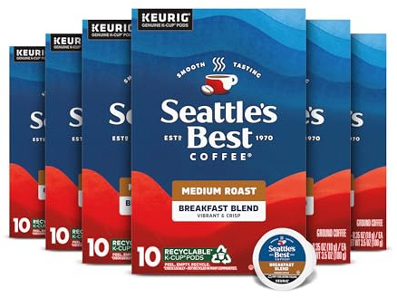 Seattle's Best Coffee Breakfast Blend Medium Roast K-Cup Pods | 6 Boxes of 10 (60 Total Pods)