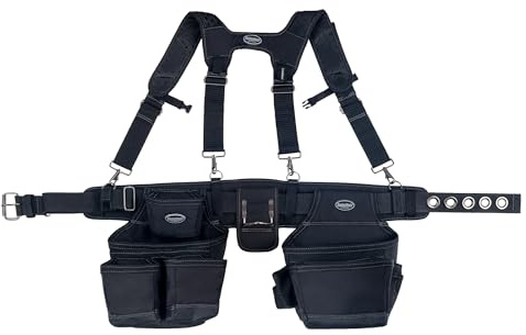 Bucket Boss - Ballistic Tool Belt with Suspenders, Tool Belts - Professional Series (57100), Black