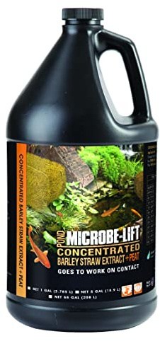 Microbe-Lift Concentrated Barley Straw Extract Plus Liquid Peat Conditioner for Ponds and Outdoor Water Garden, Safe for Live Koi Fish, Plants, and Decorations, 1 Gallon