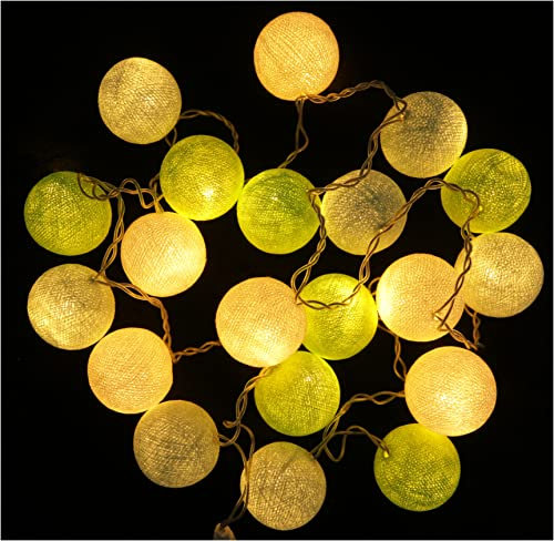 GURU SHOP Stoff Ball Lichterkette, 20`er LED Kugel Lampion Lichterkette - Hellgrün/weiß, 7x7x350 cm