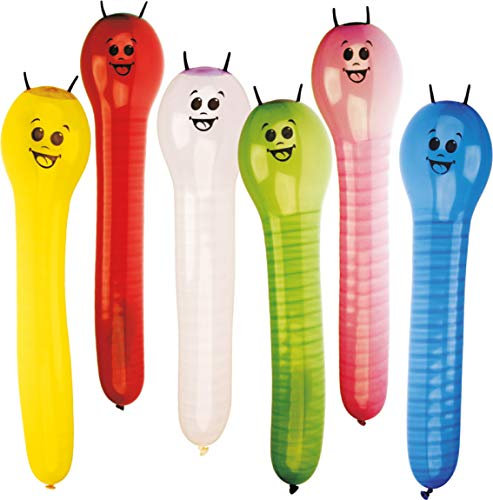 Amscan INT995790 Lot de 12 ballons en latex chenilles Env. 60 cm de long, Jaune/Rouge/Blanc/Vert/Rose/Bleu