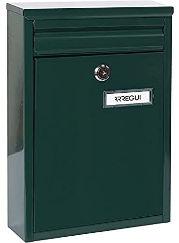 ARREGUI Zaguán E5753 Buzón Exterior de Acero Tamaño S (Correo DIN A5) | Buzón de Pared Pequeño | Buzón de Correo con Boca Trasera Recogecartas | Antilluvia | Fácil de Instalar | Verde