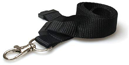 Customcard ltd Black Lanyard Neck Strap (Metal Clip), Safety Breakaway Neck Lanyard Black 20mm Wide