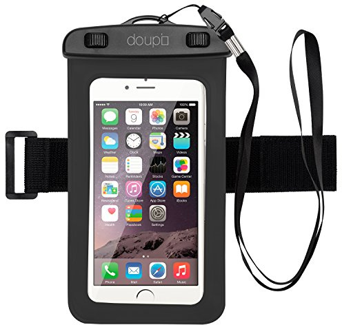 doupi Custodia Impermeabile del Telefono 100x190mm per 4.3 a 7.0 Pollici, Toccare Funzione di Schermo e Uscita Audio per l'uscita Audio per Cuffie Borsa da Spiaggia Fascia da Braccio, Nero