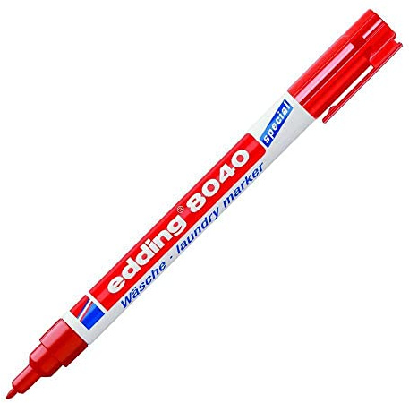 edding 8040 - Pennarello per tessuti, rosso, 1 pezzo, punta rotonda da 1 mm, pennarello per tessuti con inchiostro lavabile in lavatrice (95° C), per contrassegnare indumenti