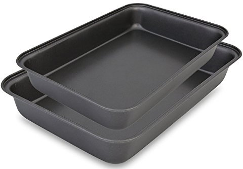 JPF - Set di 2 Teglie da Forno con Rivestimento Antiaderente - Lasagnera - Rostiera Rettangolare in Acciaio